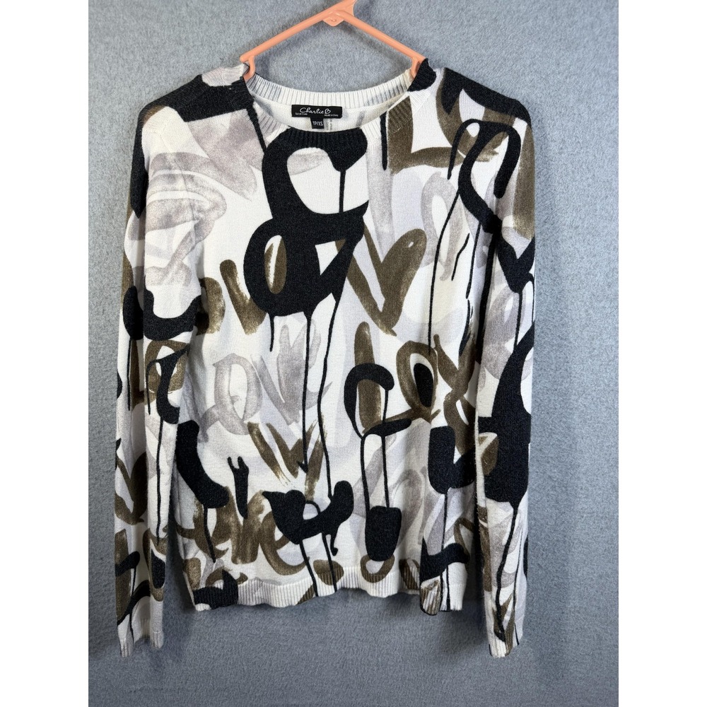 Charlie B Womens XS Multicolor Crew Neck Abstract Art Print Pullover